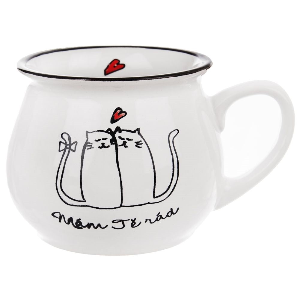 Cup with cat motif in ceramic, 300 ml, white color
