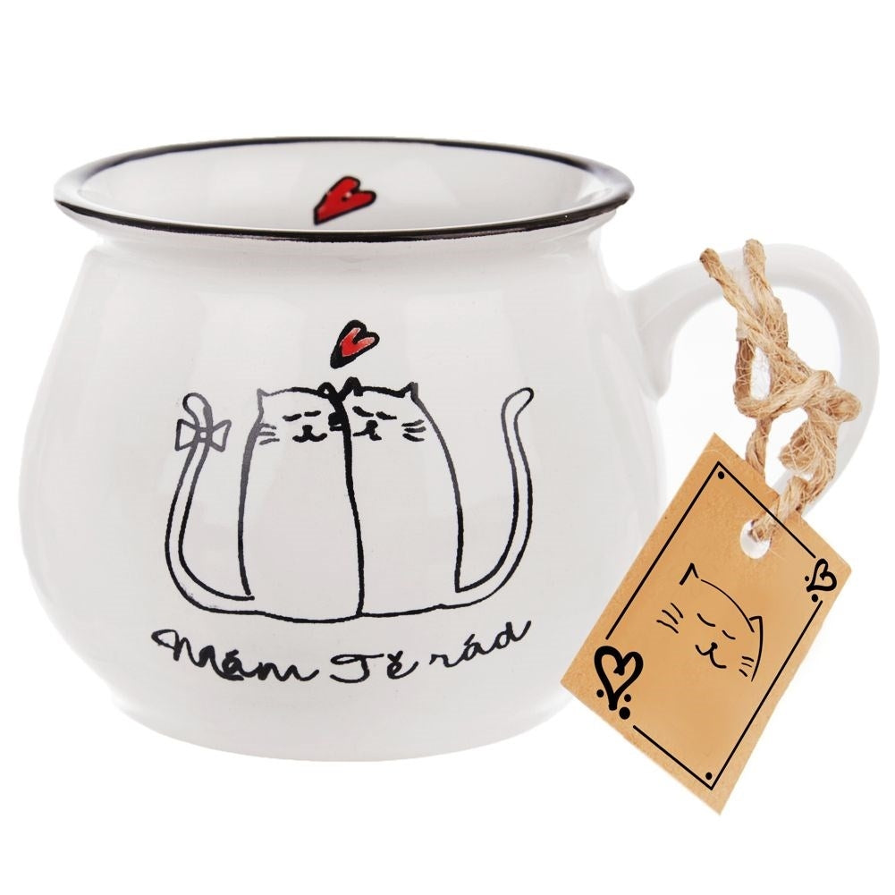 Cup with cat motif in ceramic, 300 ml, white color