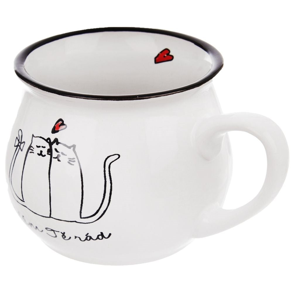Cup with cat motif in ceramic, 300 ml, white color