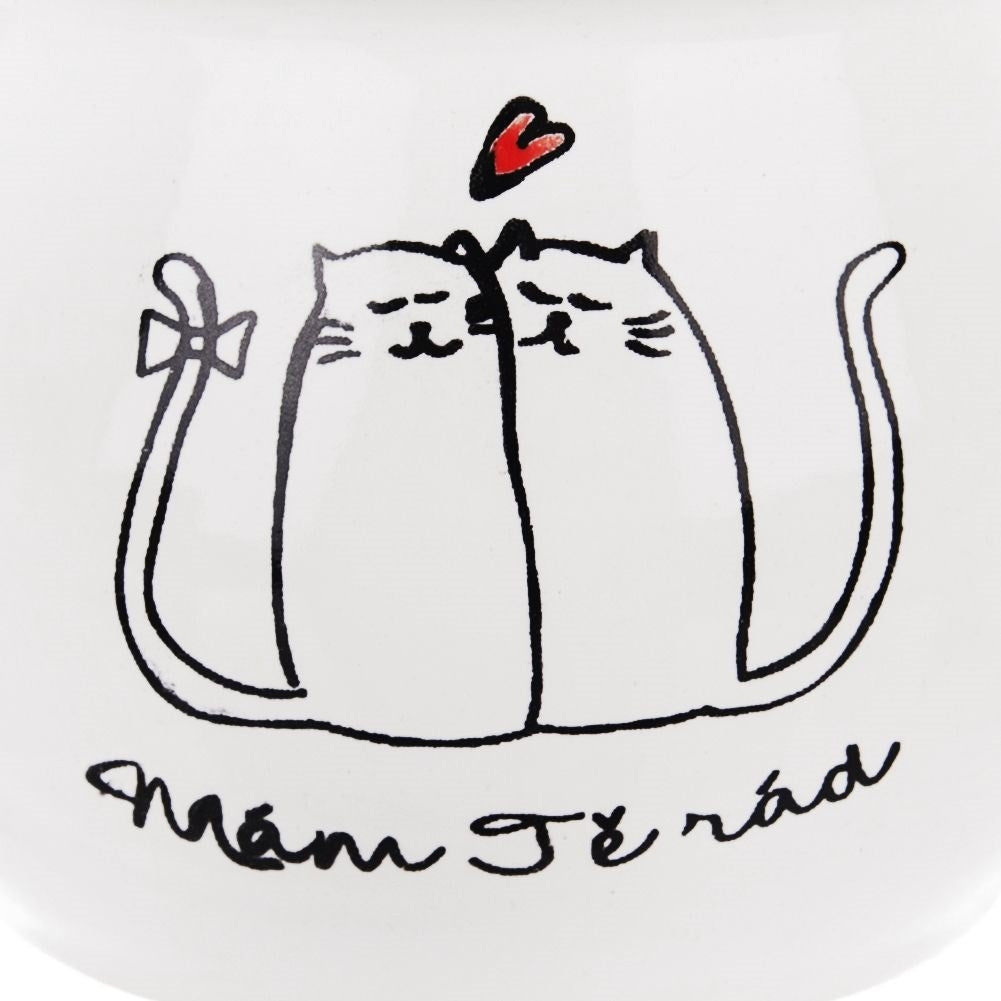 Cup with cat motif in ceramic, 300 ml, white color