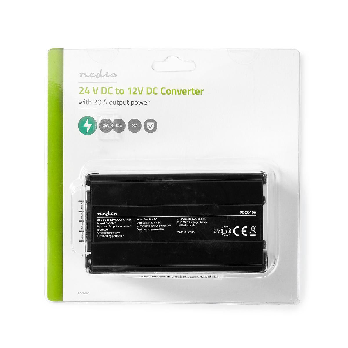 Current converter | Car driven | 24 V DC | 12 V DC | 240 W | Screw terminal | Equipped with a fuse | Black