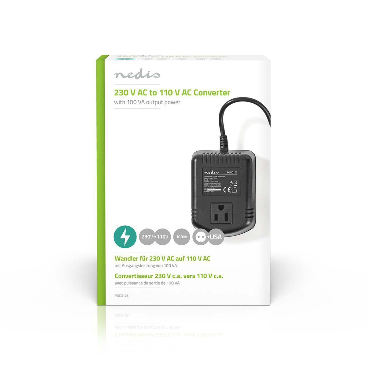 Current converter | Power adapter | 230 V AC 50 Hz | 100 W | Grounded contact | Black