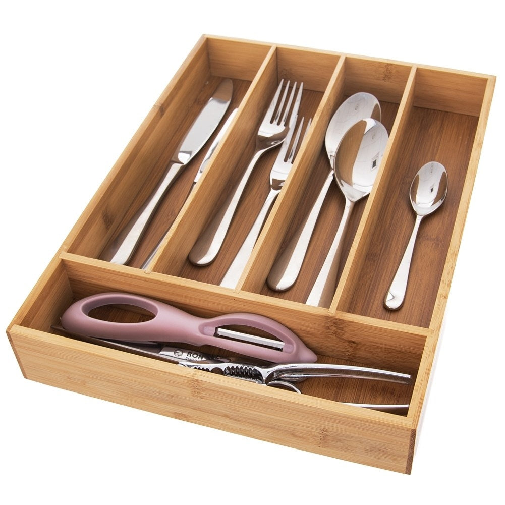 Cutlery and kitchen utensil organizer in bamboo wood