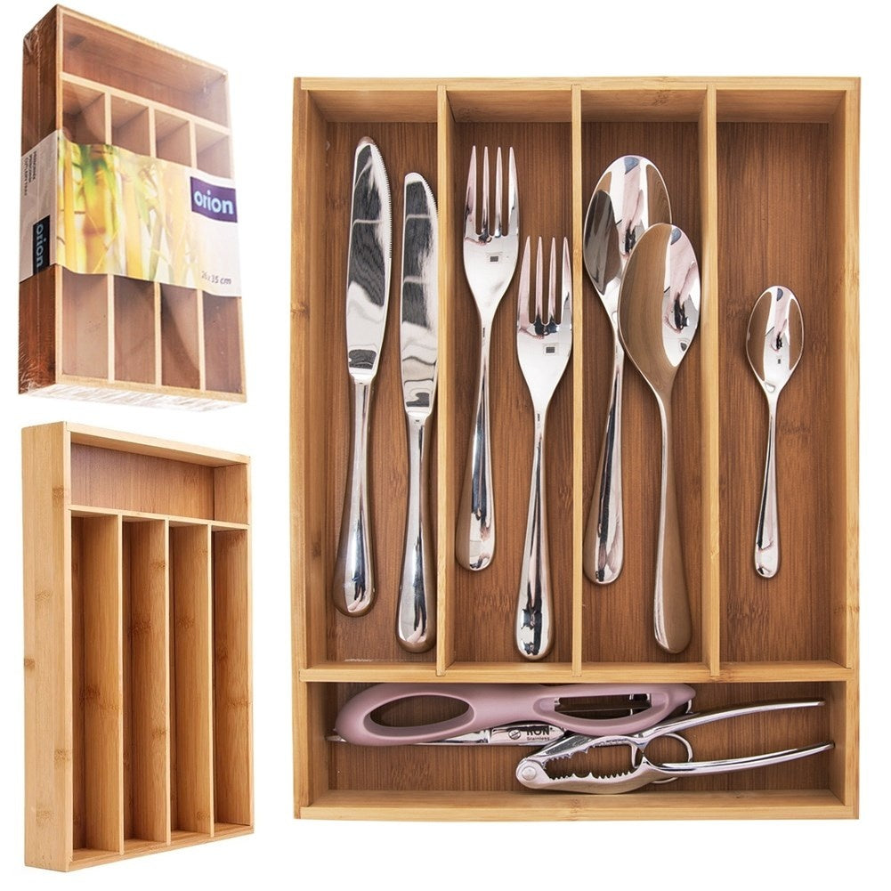 Cutlery and kitchen utensil organizer in bamboo wood