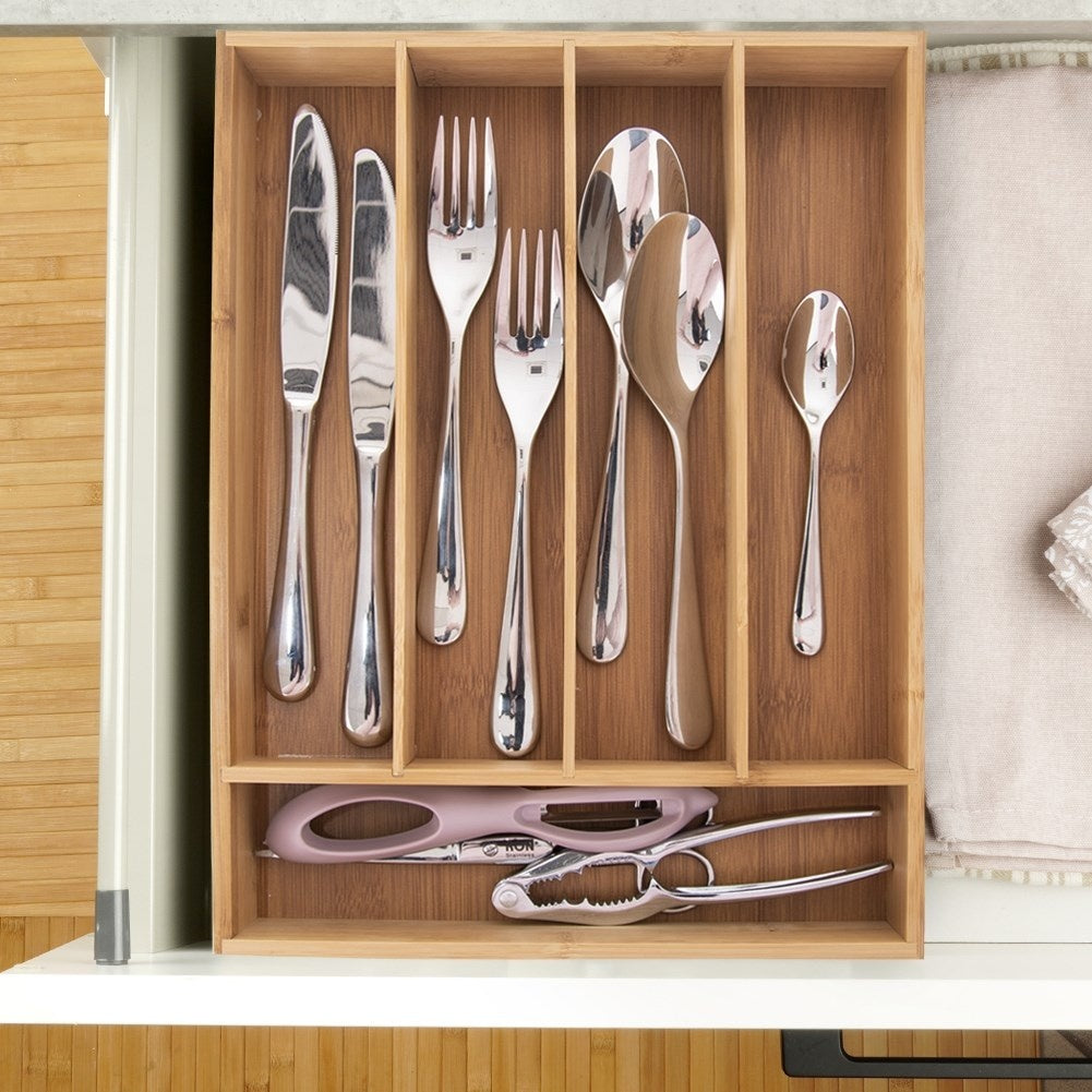 Cutlery and kitchen utensil organizer in bamboo wood