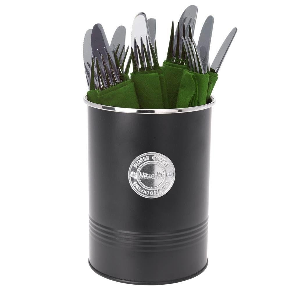 Cutlery basket and kitchen utensil holder in black metal