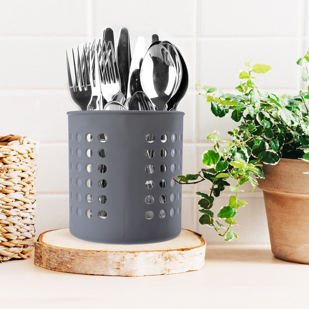 Cutlery basket and kitchen utensil holder in dark grey