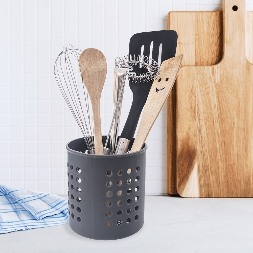 Cutlery basket and kitchen utensil holder in dark grey