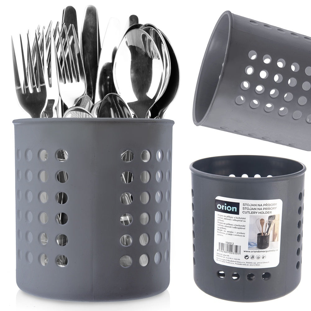 Cutlery basket and kitchen utensil holder in dark grey