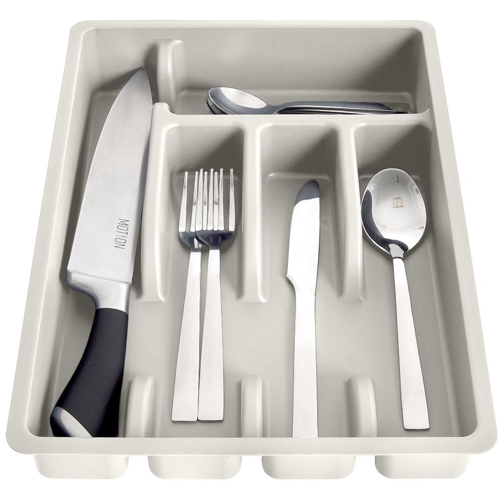 Cutlery box with 5 compartments in gray plastic for kitchen drawer