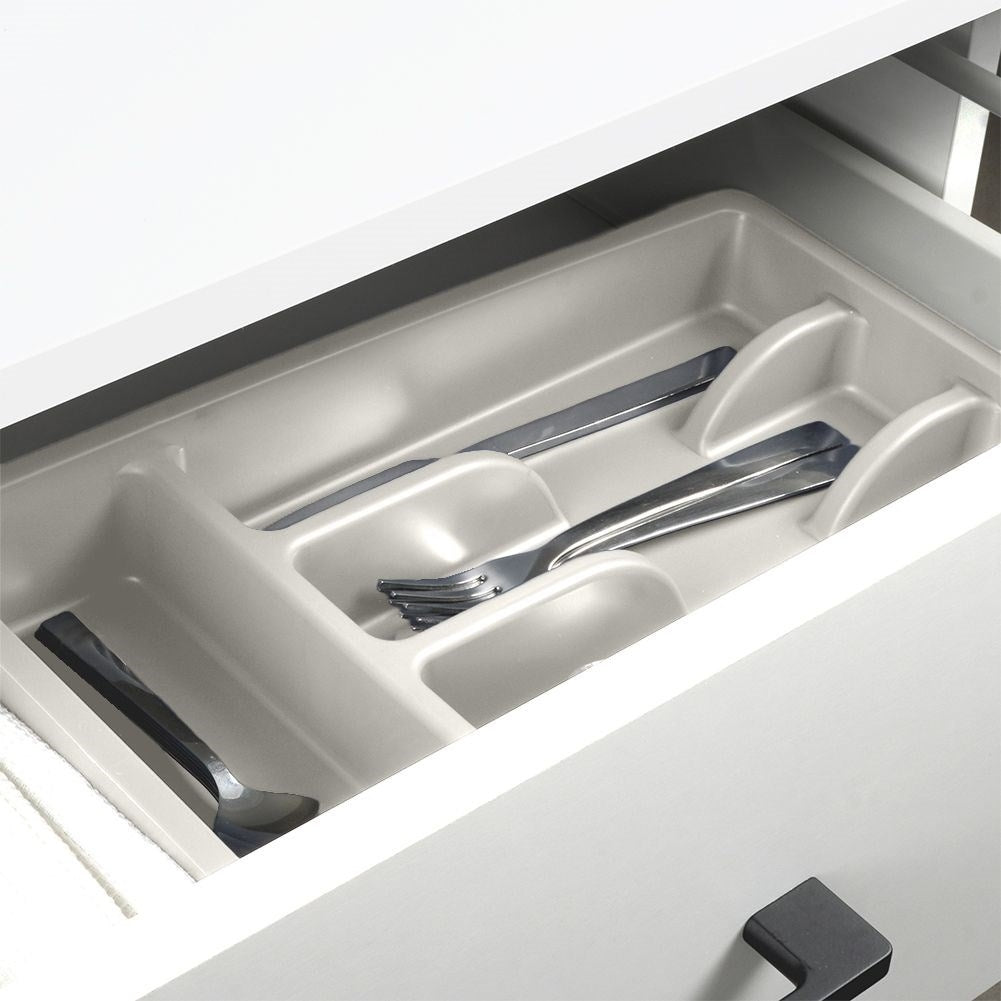 Cutlery box with 5 compartments in gray plastic for kitchen drawer