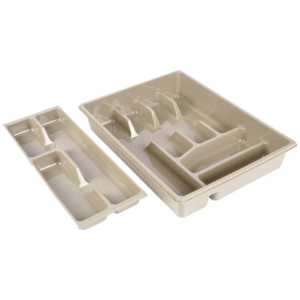 Cutlery box with 9 compartments and removable insert in gray plastic