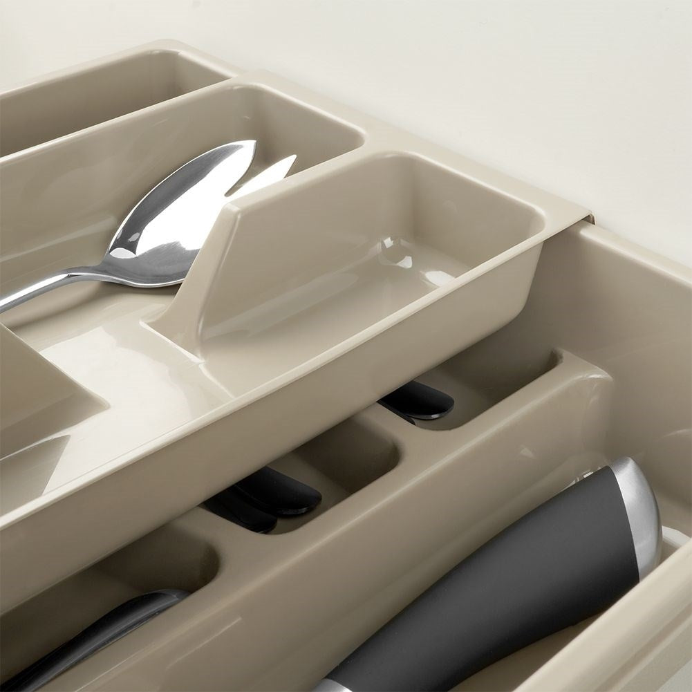 Cutlery box with 9 compartments and removable insert in gray plastic