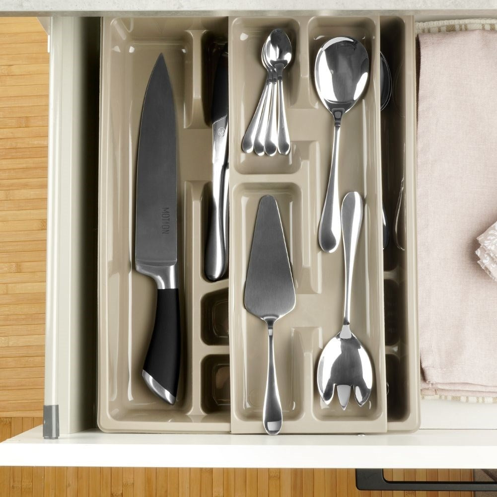 Cutlery box with 9 compartments and removable insert in gray plastic