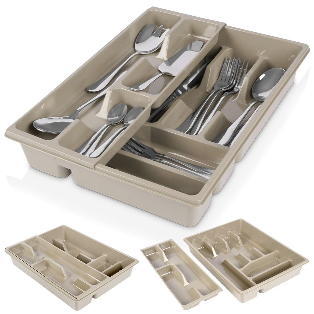 Cutlery box with 9 compartments and removable insert in gray plastic