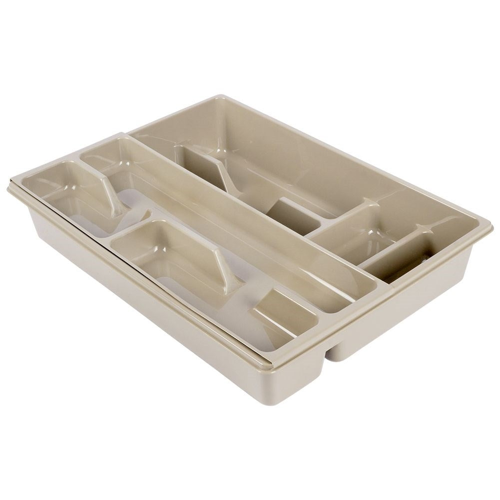 Cutlery box with 9 compartments and removable insert in gray plastic