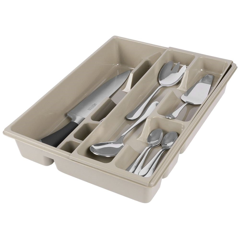 Cutlery box with 9 compartments and removable insert in gray plastic