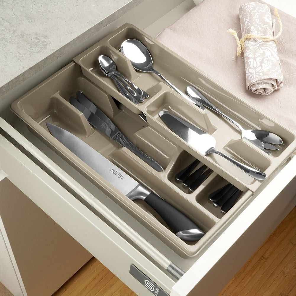Cutlery box with 9 compartments and removable insert in gray plastic