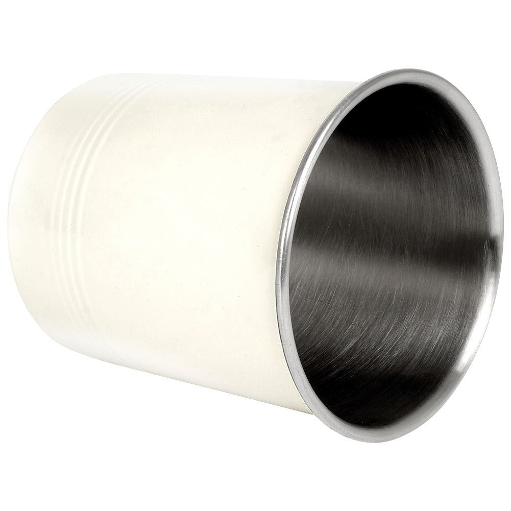 Cutlery container in stainless steel with beige outer part