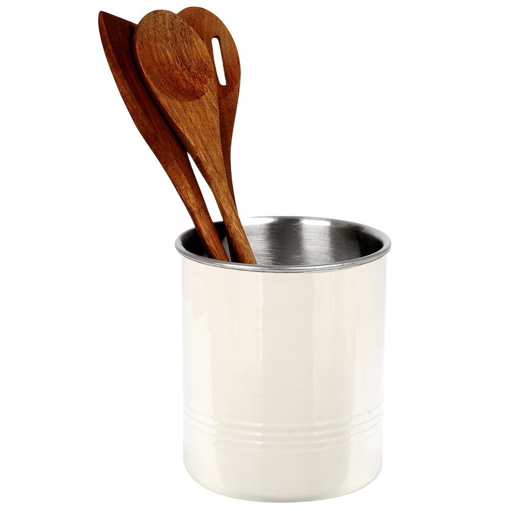 Cutlery container in stainless steel with beige outer part
