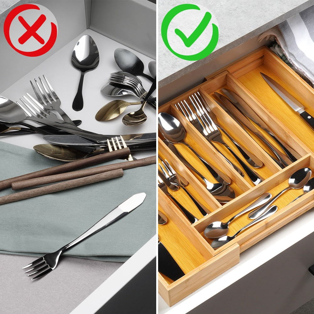 Cutlery drawer insert extendable bamboo 28-45x33.5 cm