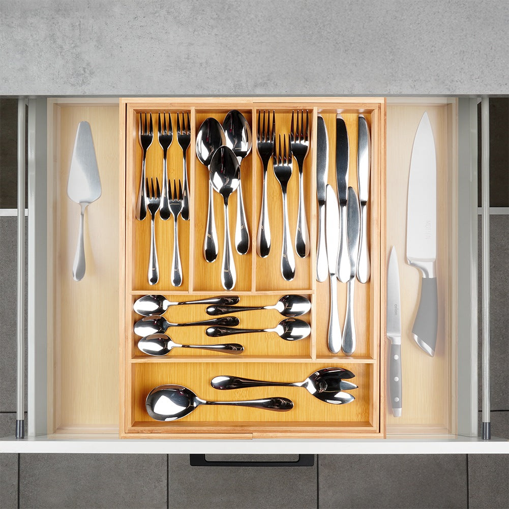 Cutlery drawer insert extendable bamboo 35.5-54.5x45.5 cm