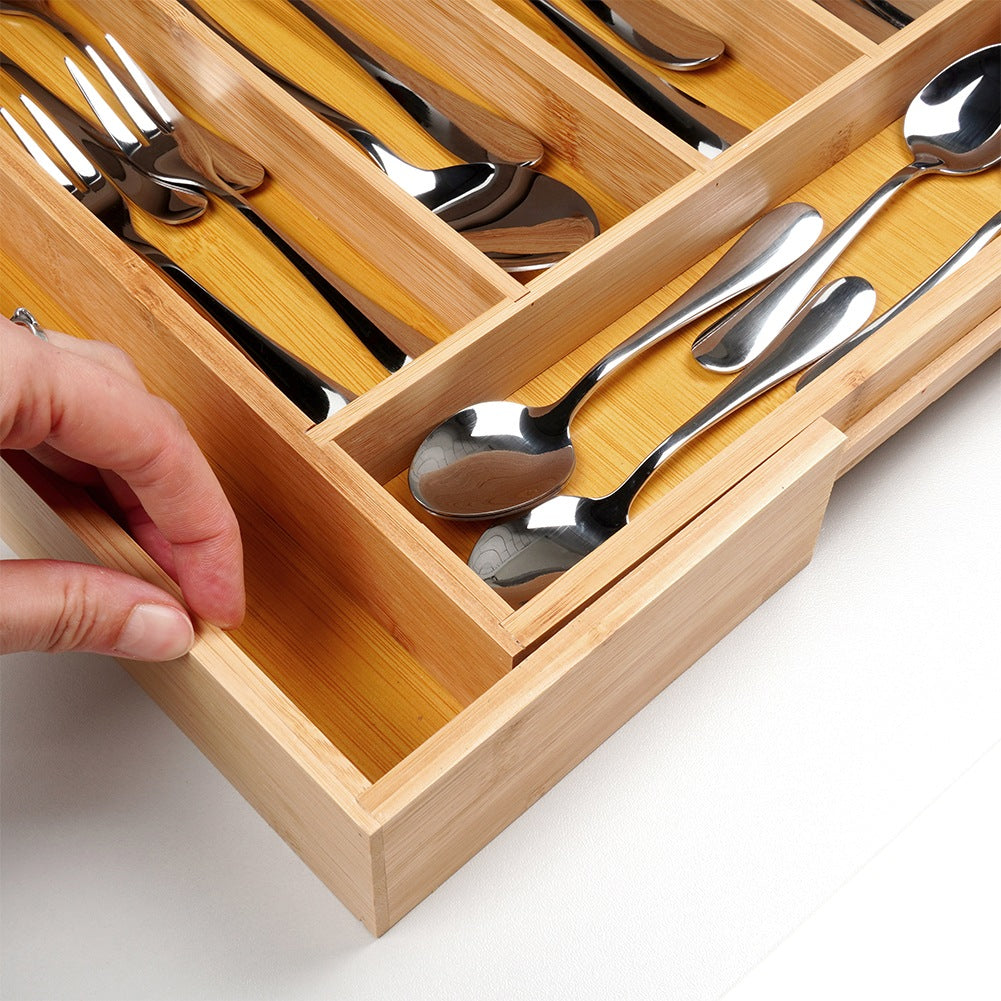 Cutlery drawer insert extendable bamboo 35.5-54.5x45.5 cm