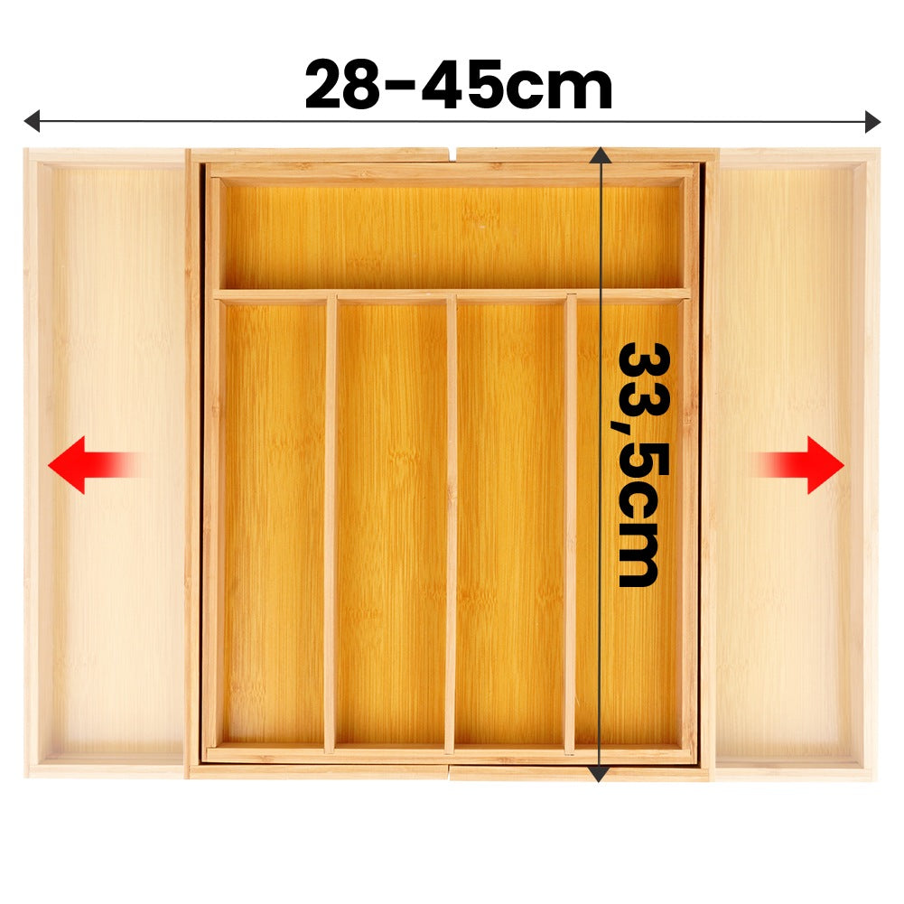 Cutlery drawer insert extendable bamboo 35.5-54.5x45.5 cm