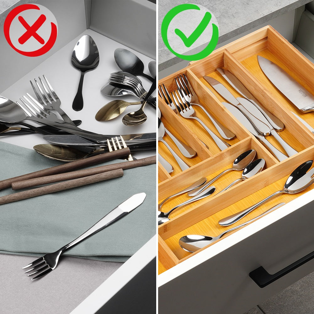 Cutlery drawer insert extendable bamboo 35.5-54.5x45.5 cm