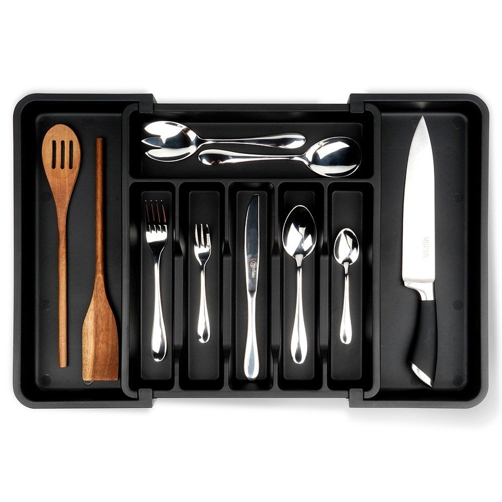 Cutlery drawer insert, extendable, black, 33-56.5x37.5 cm