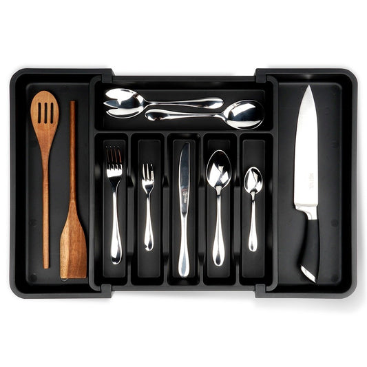Cutlery drawer insert, extendable, black, 33-56.5x37.5 cm