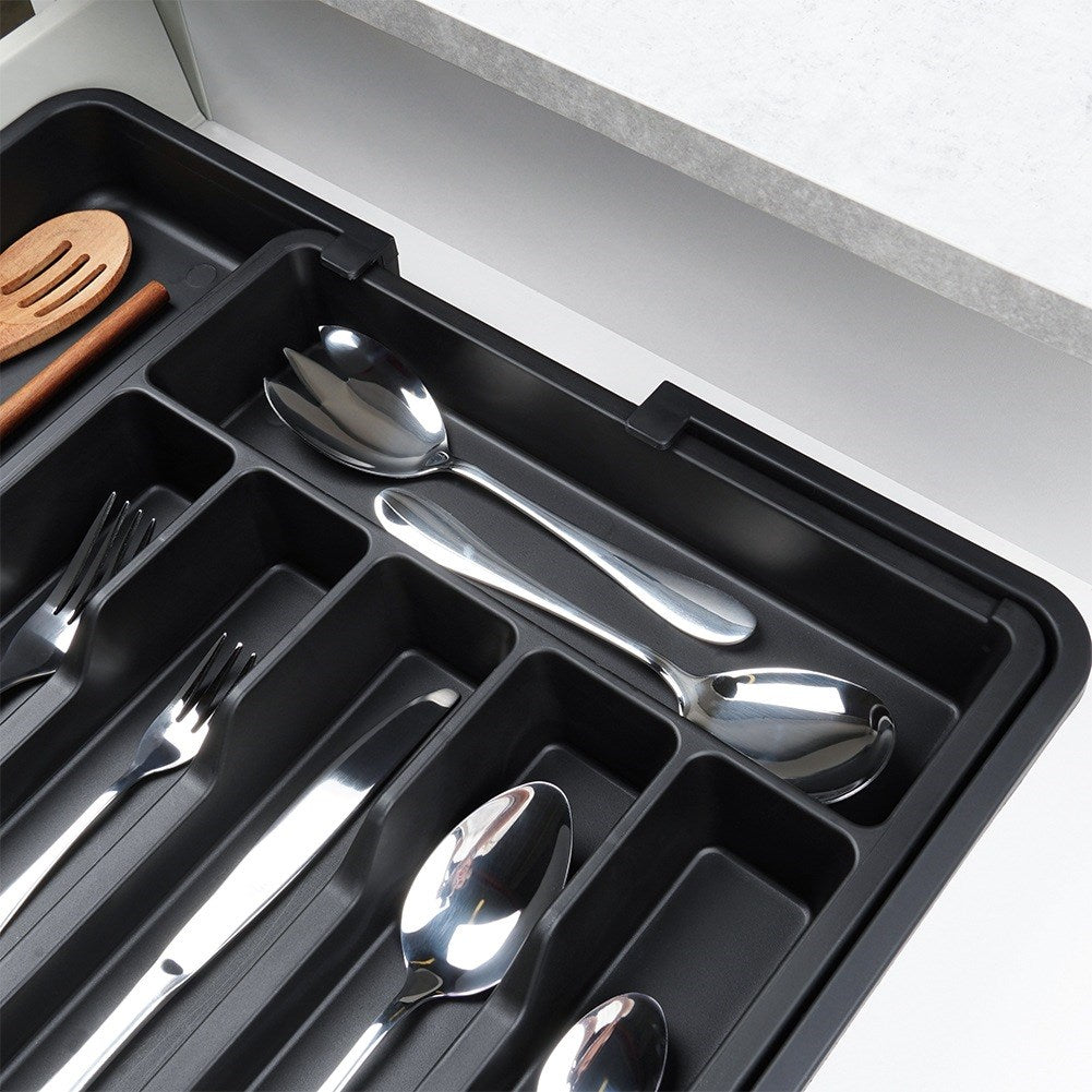 Cutlery drawer insert, extendable, black, 33-56.5x37.5 cm