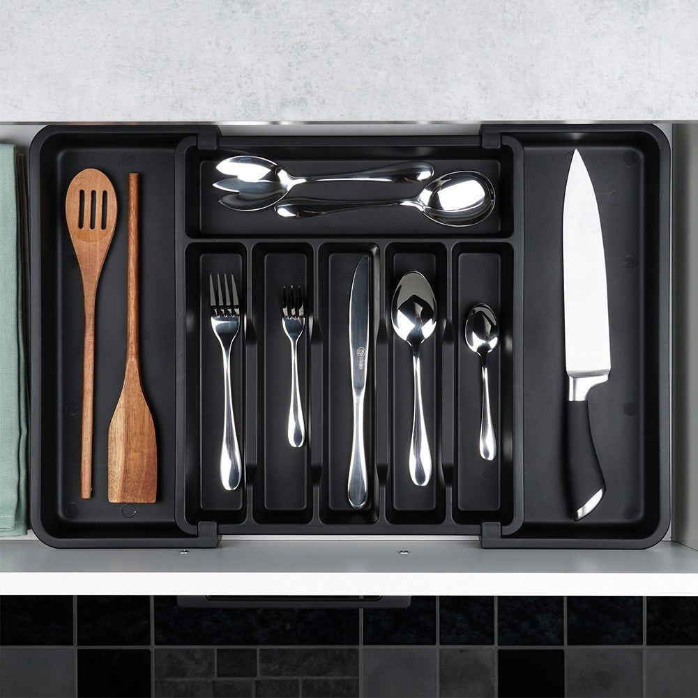 Cutlery drawer insert, extendable, black, 33-56.5x37.5 cm