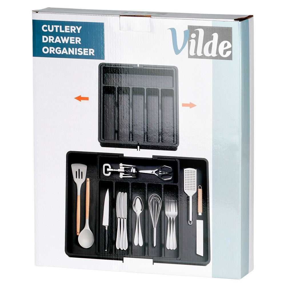 Cutlery drawer insert, extendable, black, 33-56.5x37.5 cm
