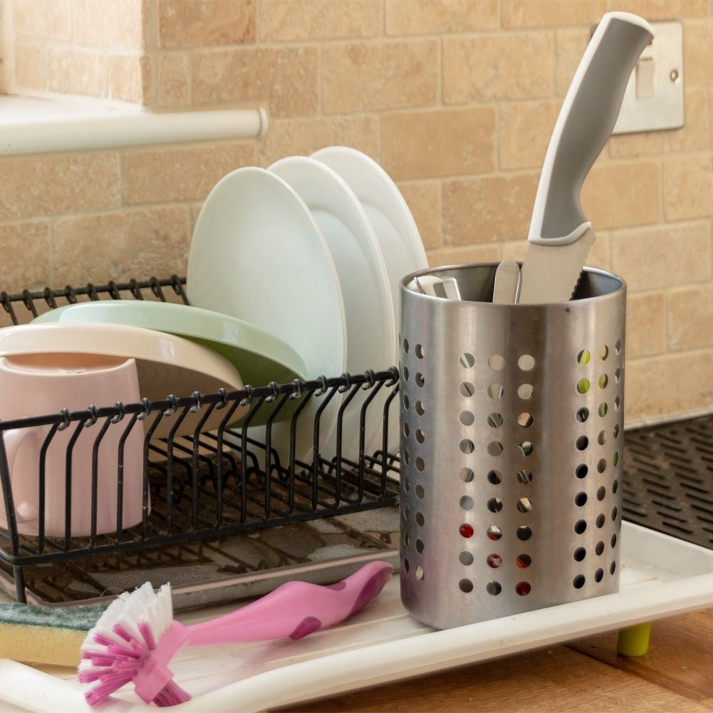 Cutlery holder in steel for drying and storage in the kitchen