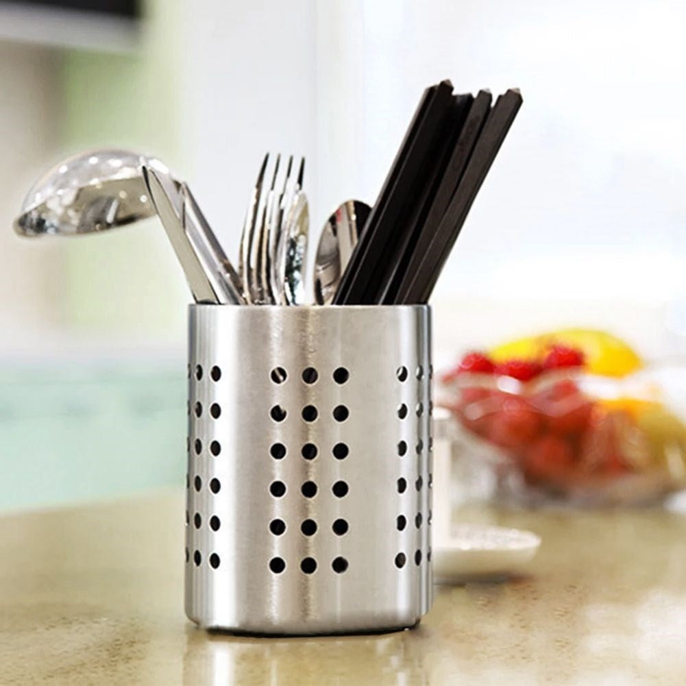 Cutlery holder in steel for drying and storage in the kitchen