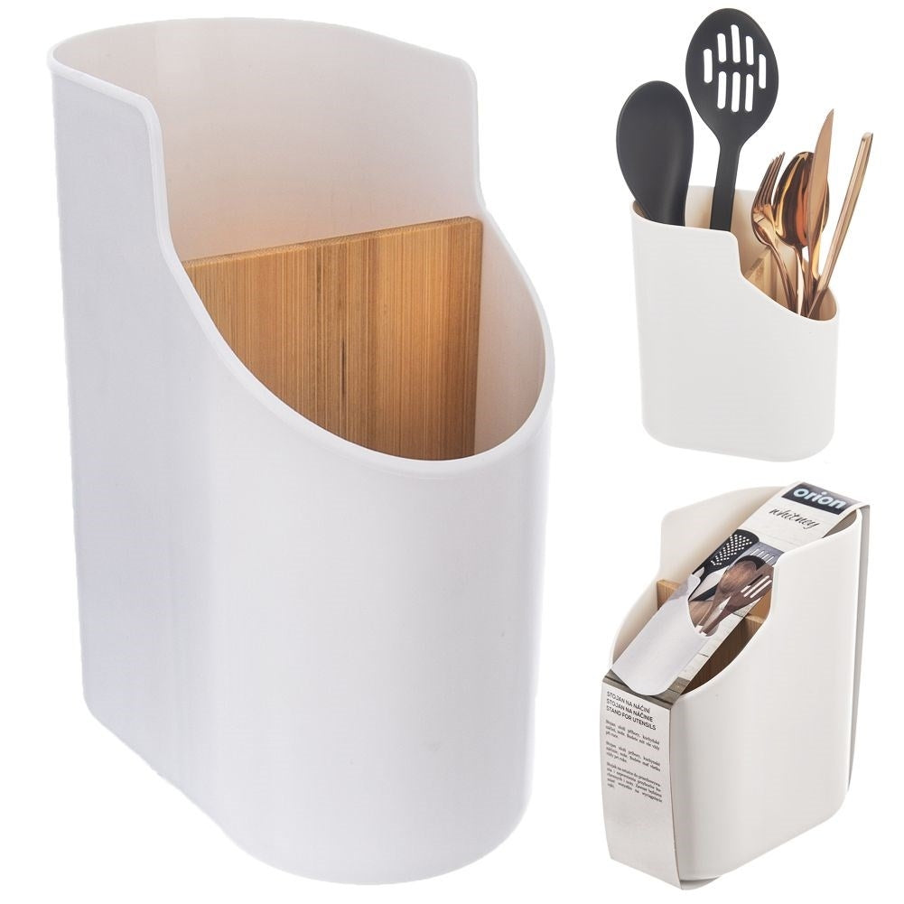 Cutlery holder in white plastic with two compartments for draining