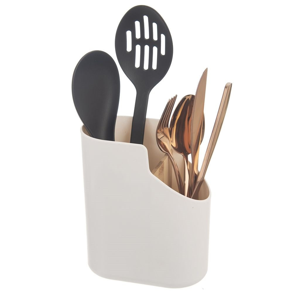Cutlery holder in white plastic with two compartments for draining