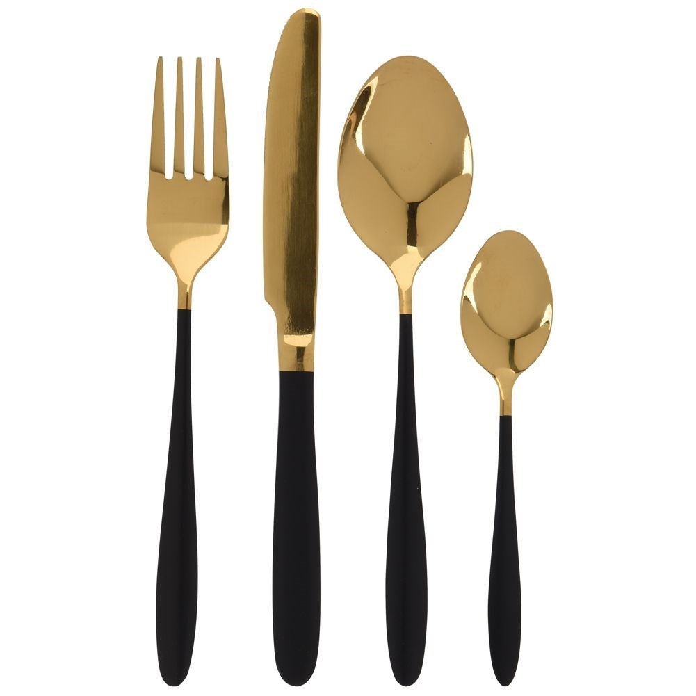 Cutlery set 16 pieces in gold/black stainless steel for 4 pers