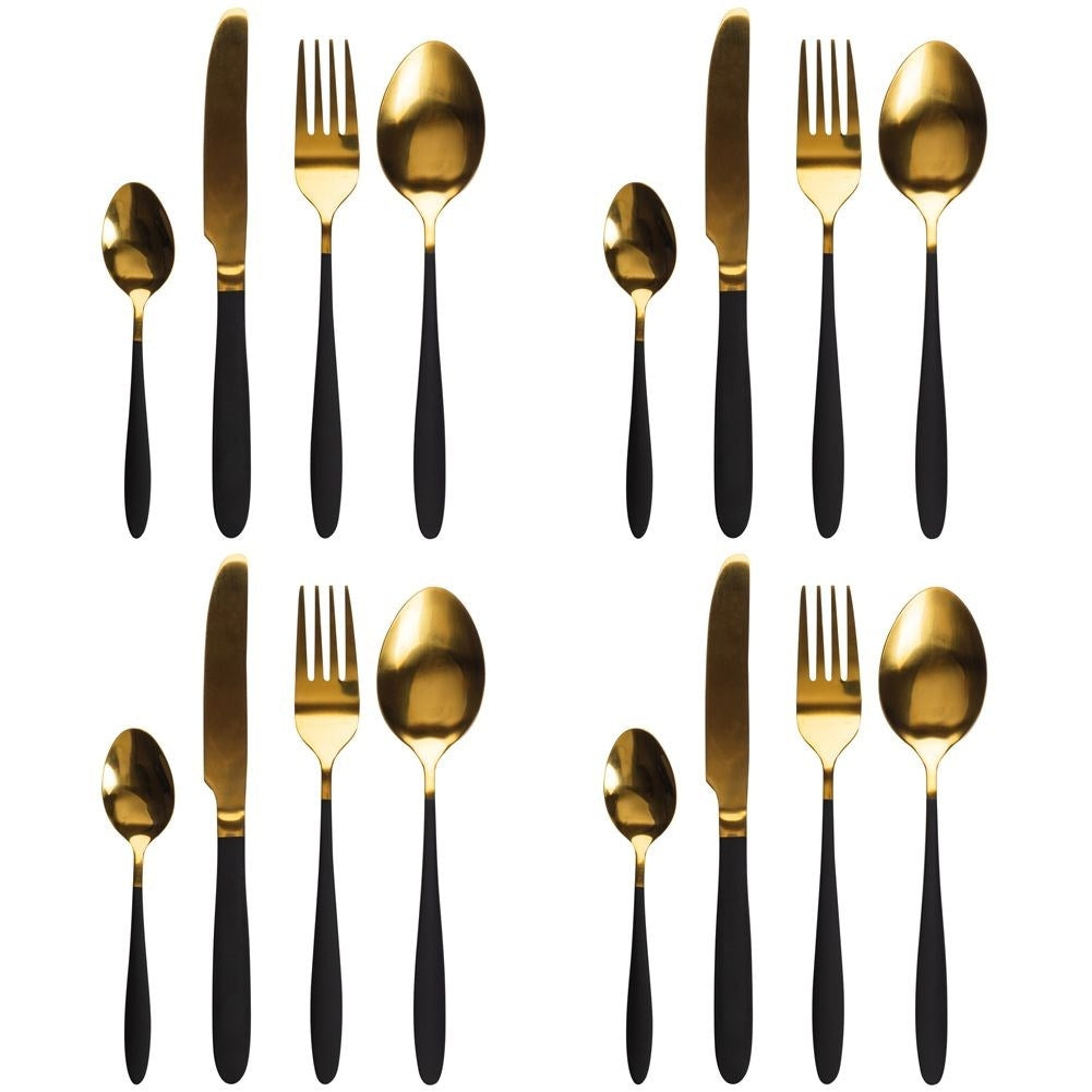 Cutlery set 16 pieces in gold/black stainless steel for 4 pers