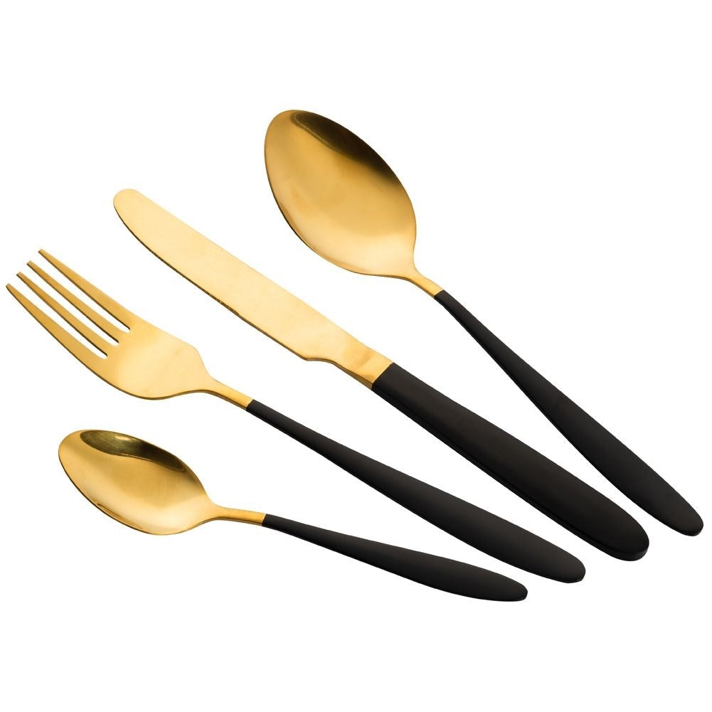 Cutlery set 16 pieces in gold/black stainless steel for 4 pers