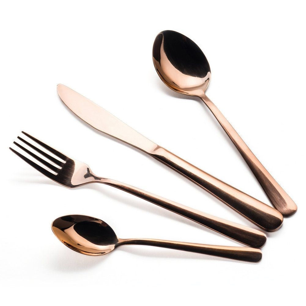 Cutlery set for 4 in glossy copper colour, stainless steel