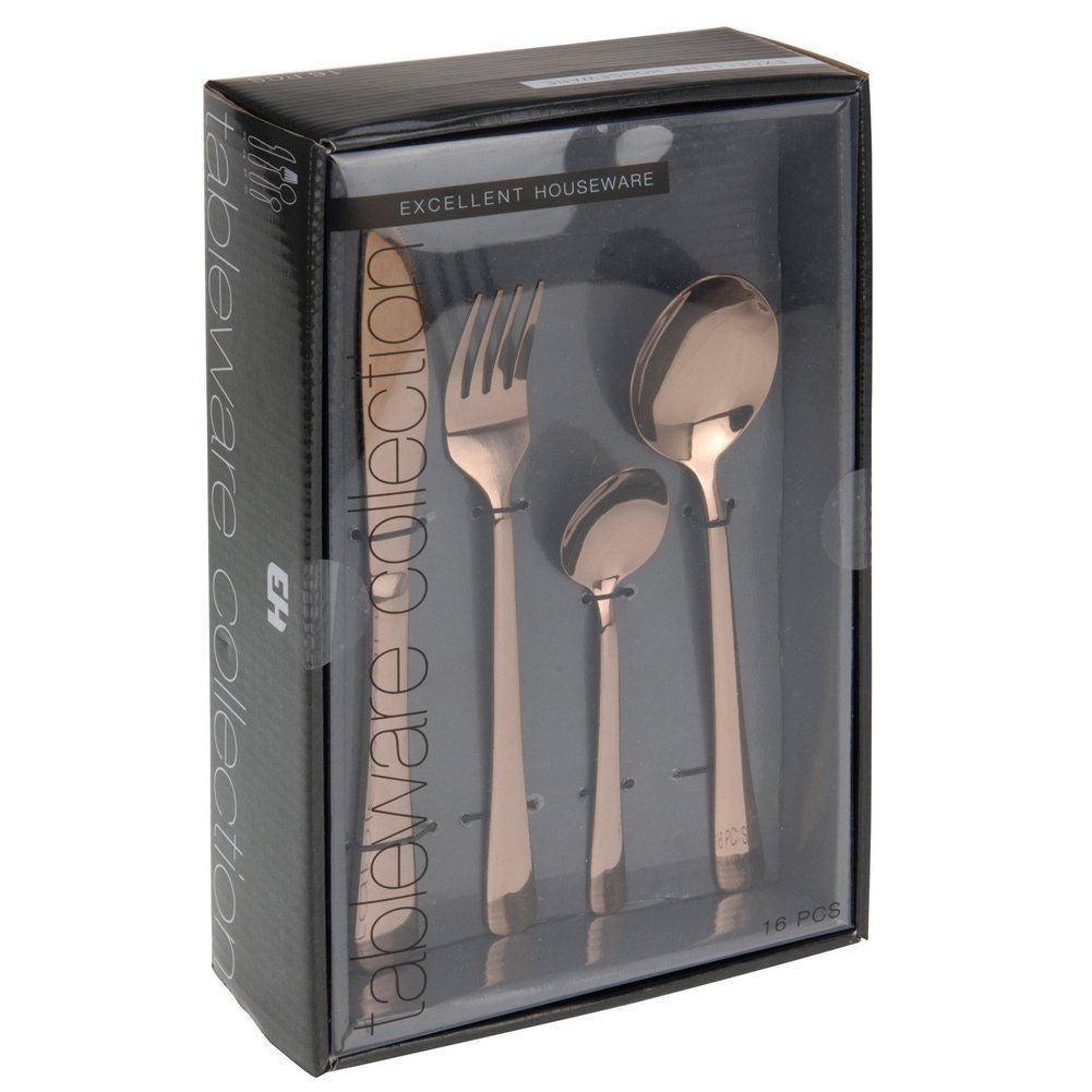 Cutlery set for 4 in glossy copper colour, stainless steel