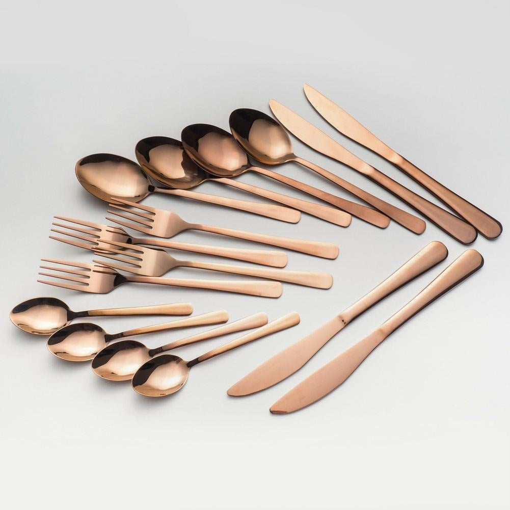 Cutlery set for 4 in glossy copper colour, stainless steel
