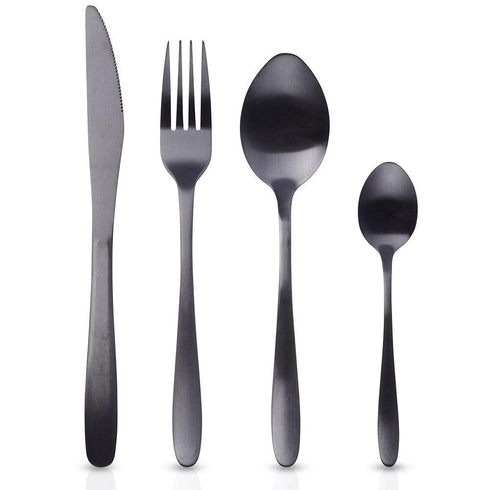 Cutlery set for 4 in matt black stainless steel