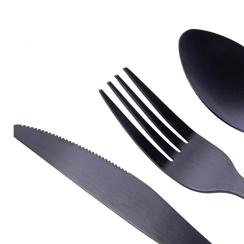 Cutlery set for 4 in matt black stainless steel