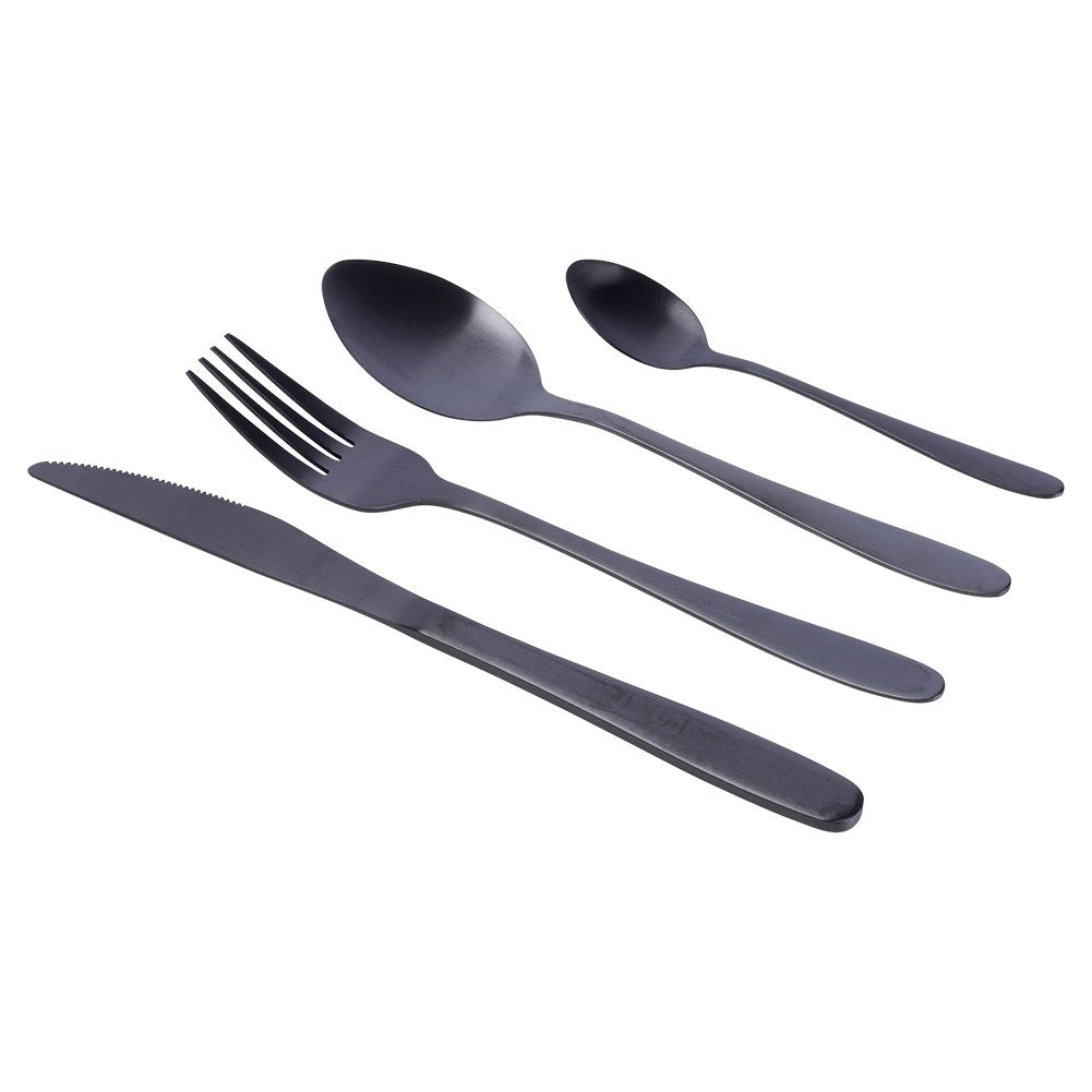 Cutlery set for 4 in matt black stainless steel