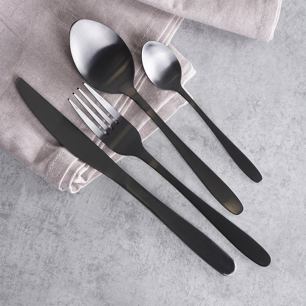 Cutlery set for 4 in matt black stainless steel