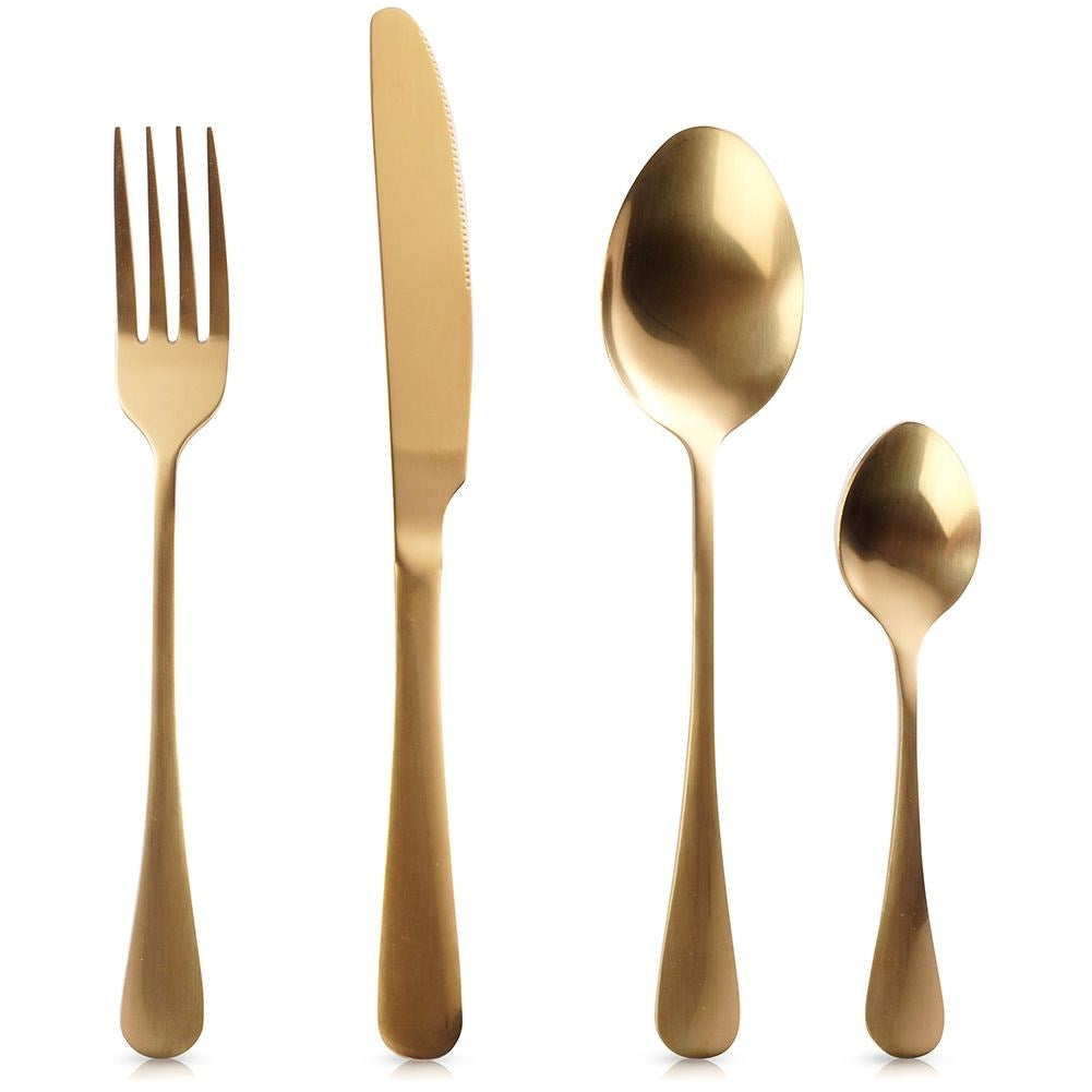 Cutlery set for 4 in shiny, golden stainless steel