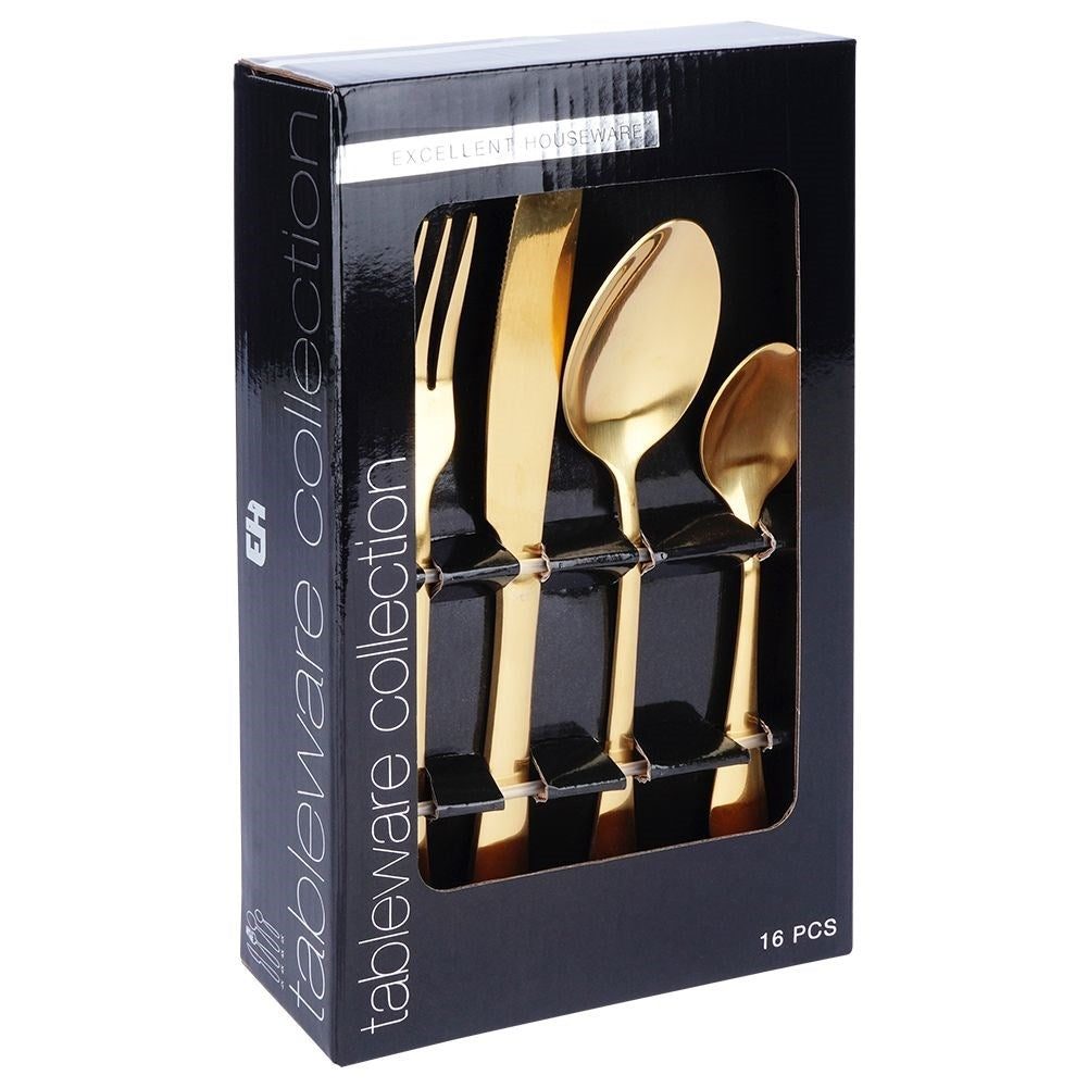 Cutlery set for 4 in shiny, golden stainless steel